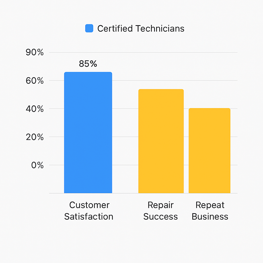 Chart visualizing customer satisfaction rates and the impact of certified technicians on Sub Zero repair success