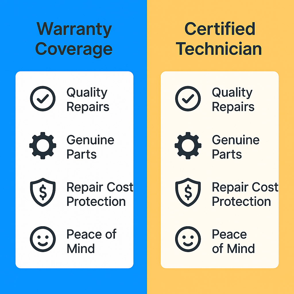 Side-by-side comparison chart highlighting the advantages of warranty coverage and certified technician services for Sub Zero repairs in Glendale.