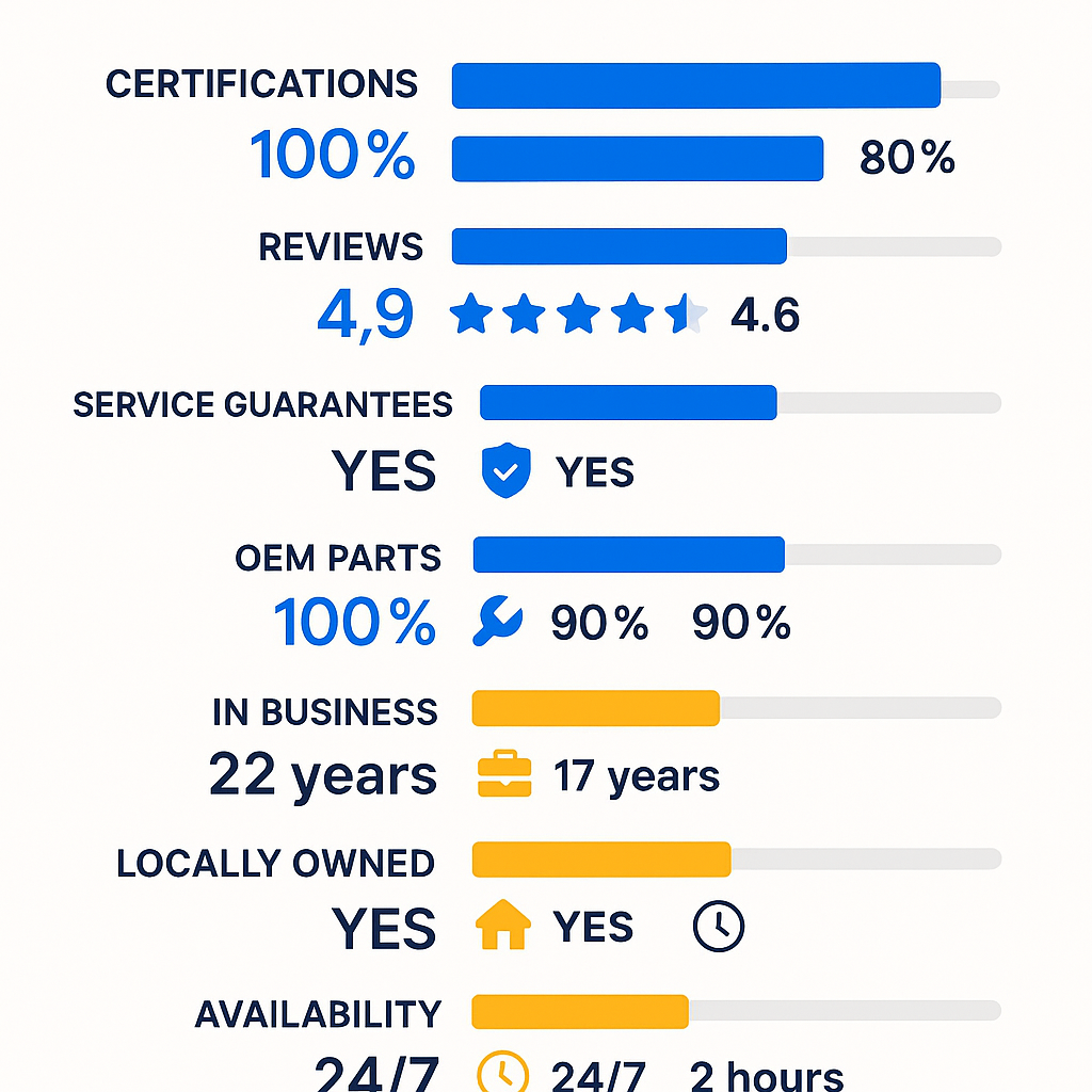 Comparison of top Subzero refrigerator repair providers in Peoria by certifications, reviews, and guarantees