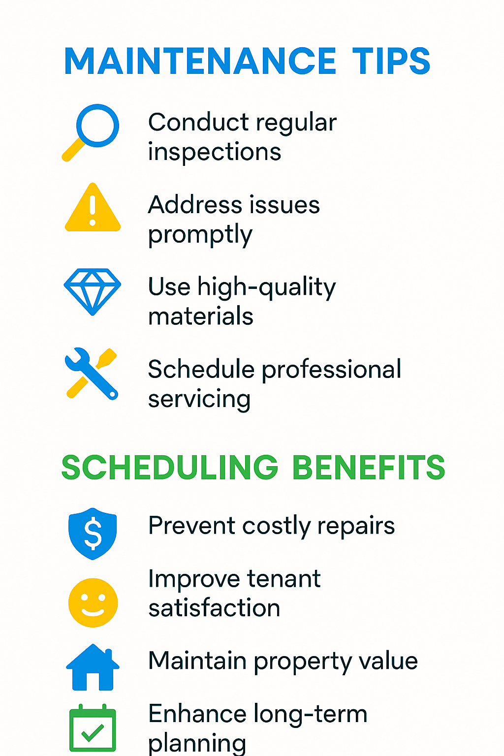 Infographic of maintenance tips and scheduling benefits for luxury rental property managers in Los Angeles
