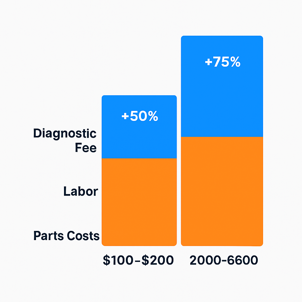 Comparison chart of emergency vs scheduled repair costs and fees