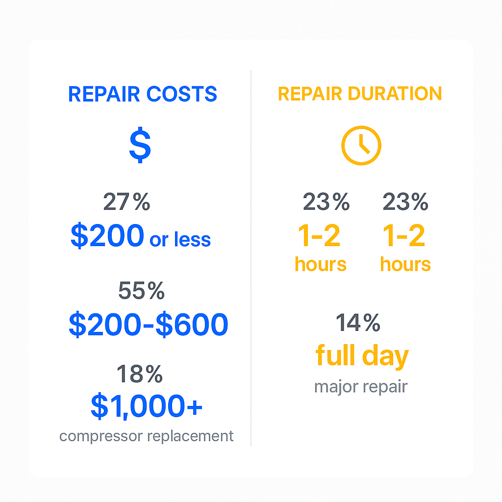 Comparison chart of typical Sub Zero repair costs and repair time estimates in Oakland