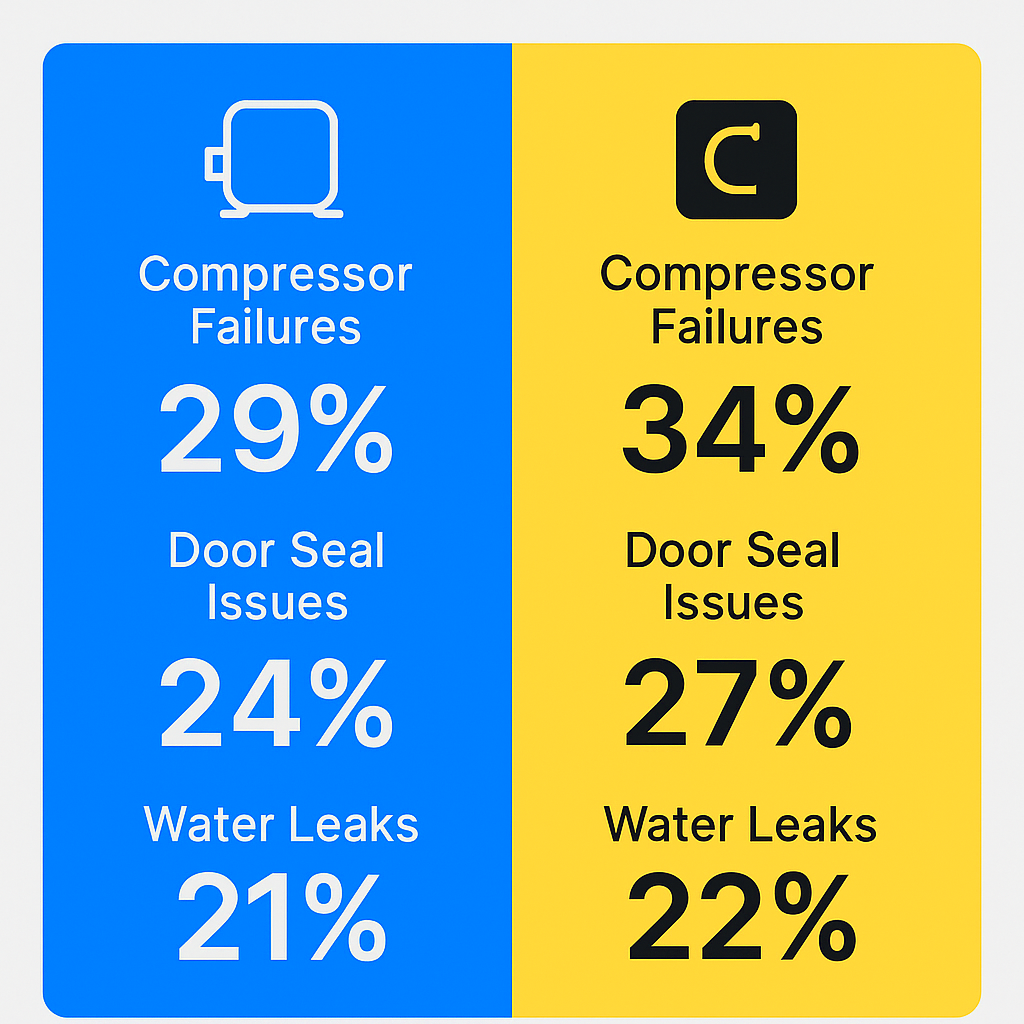 Comparison chart highlighting frequent repair problems for Subzero wine coolers.