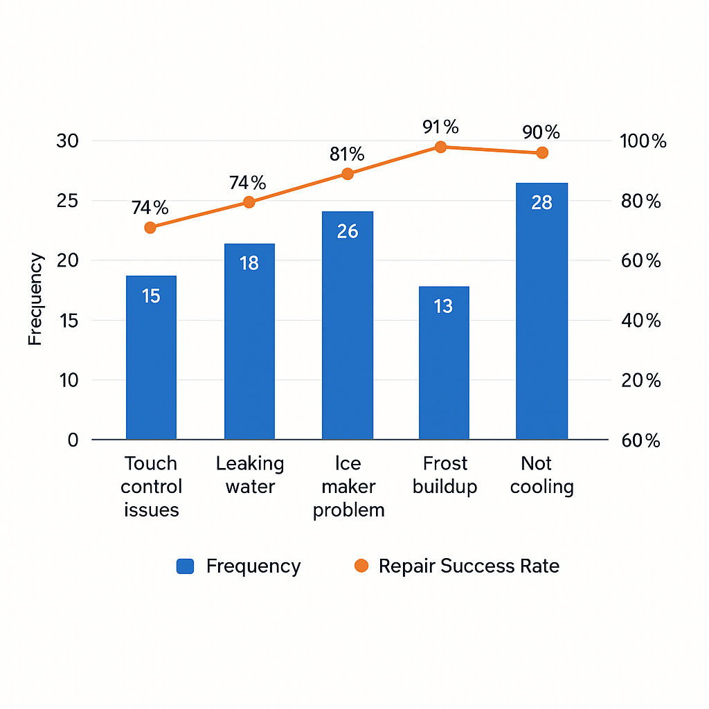 Visual data insight on cooling issues and diagnostic success rates for Sub Zero appliance repairs.