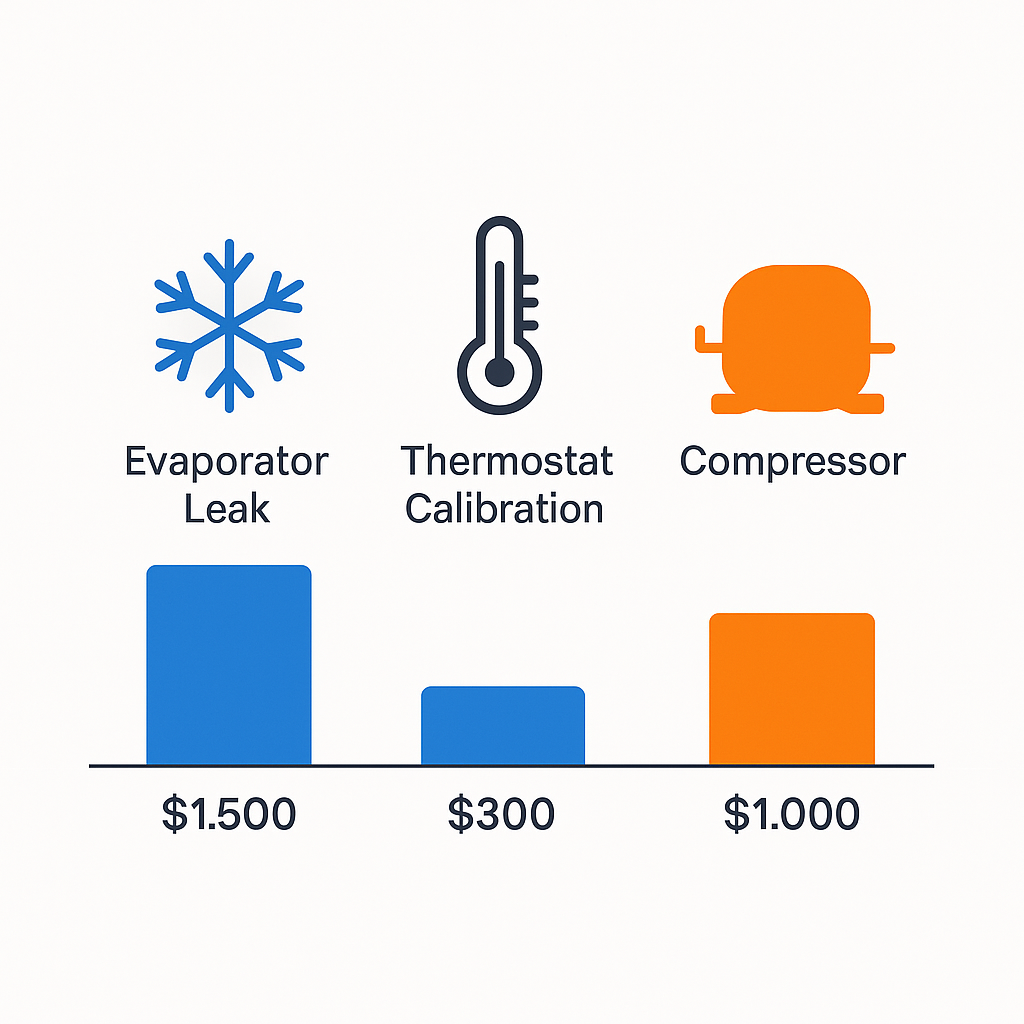 Comparison chart showing estimated costs of common Sub Zero refrigerator repairs