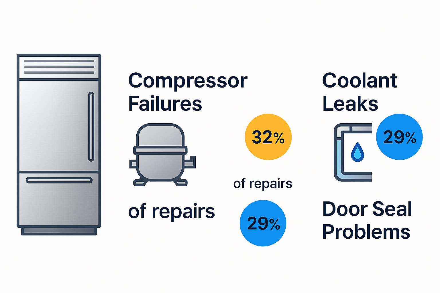 Visual breakdown of typical Sub Zero fridge problems with repair statistics