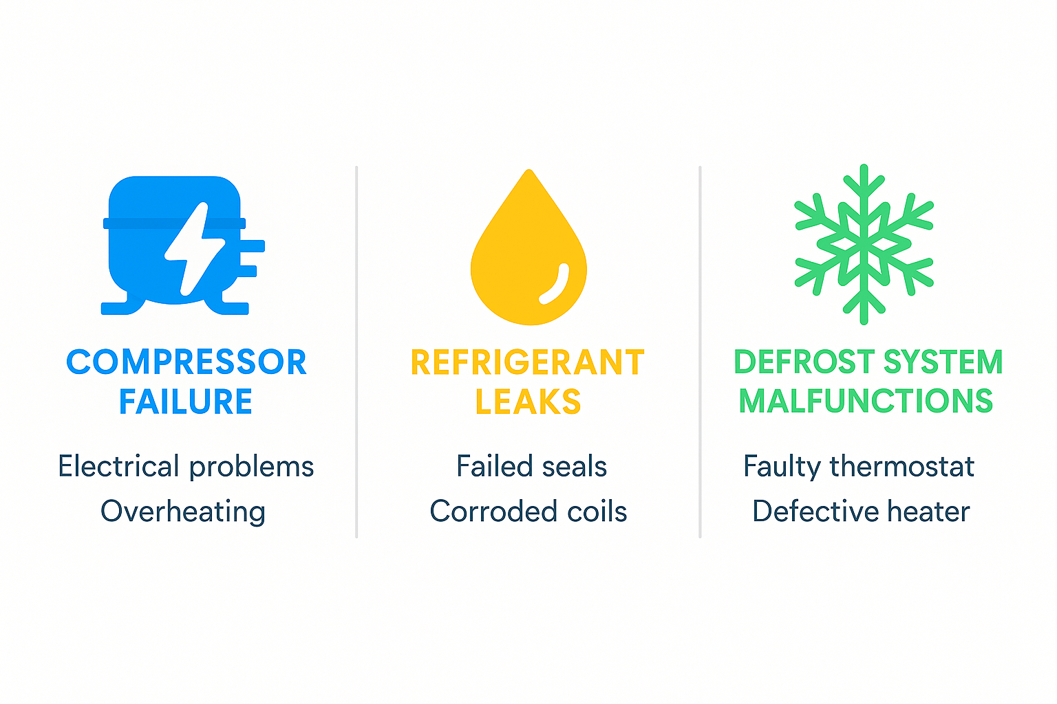 Infographic illustrating common cooling problems and causes in Sub Zero refrigerators