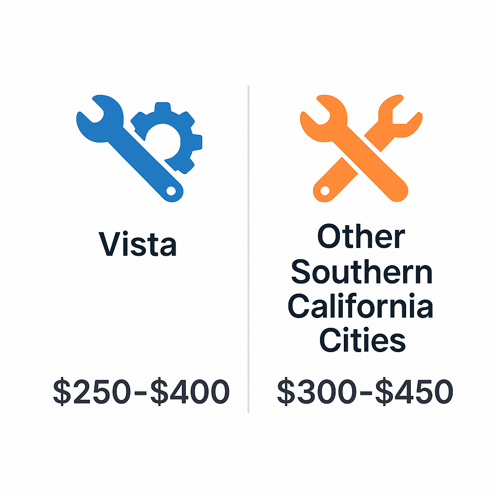 Side-by-side comparison chart showing Subzero refrigerator repair costs in Vista against other Southern California cities.