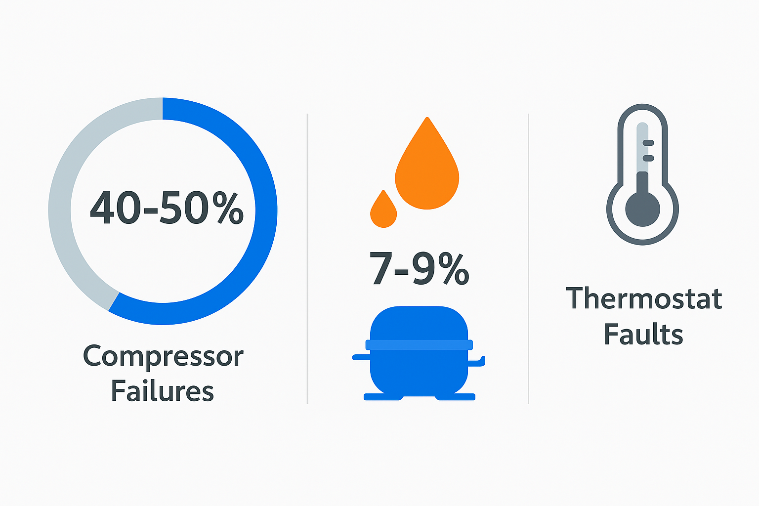 Infographic showing percentage breakdown of common repair issues in Sub Zero refrigerators