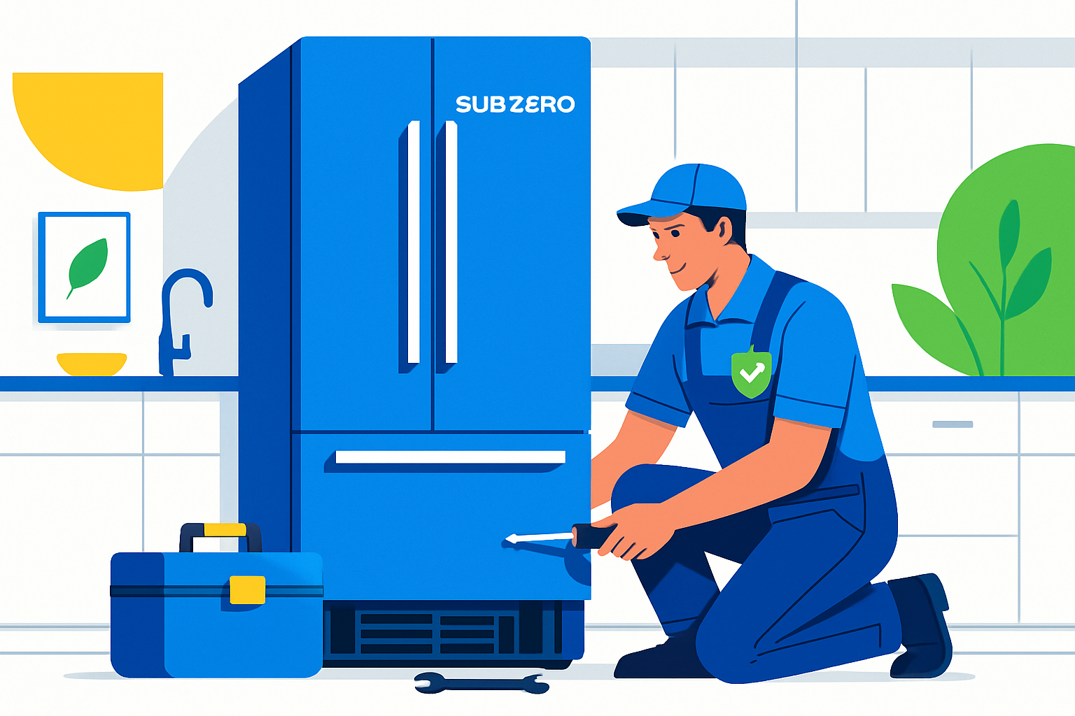 Hero image of a Sub Zero technician servicing an appliance, symbolizing expert, certified service for luxury appliances in Kissimmee.
