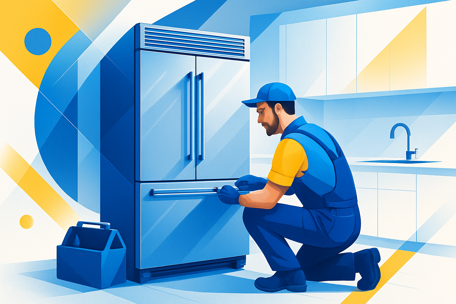 Hero image of a technician working on a Subzero refrigerator in Saint Petersburg.