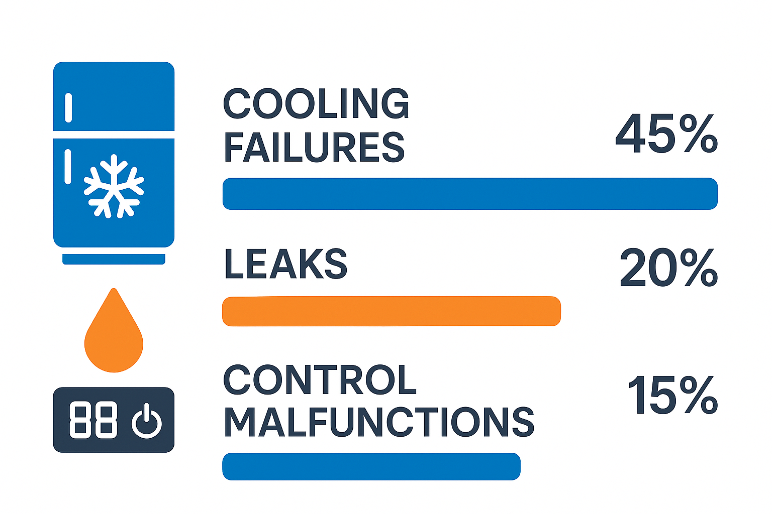 Infographic showing top common problems affecting Sub Zero refrigerators in Miramar