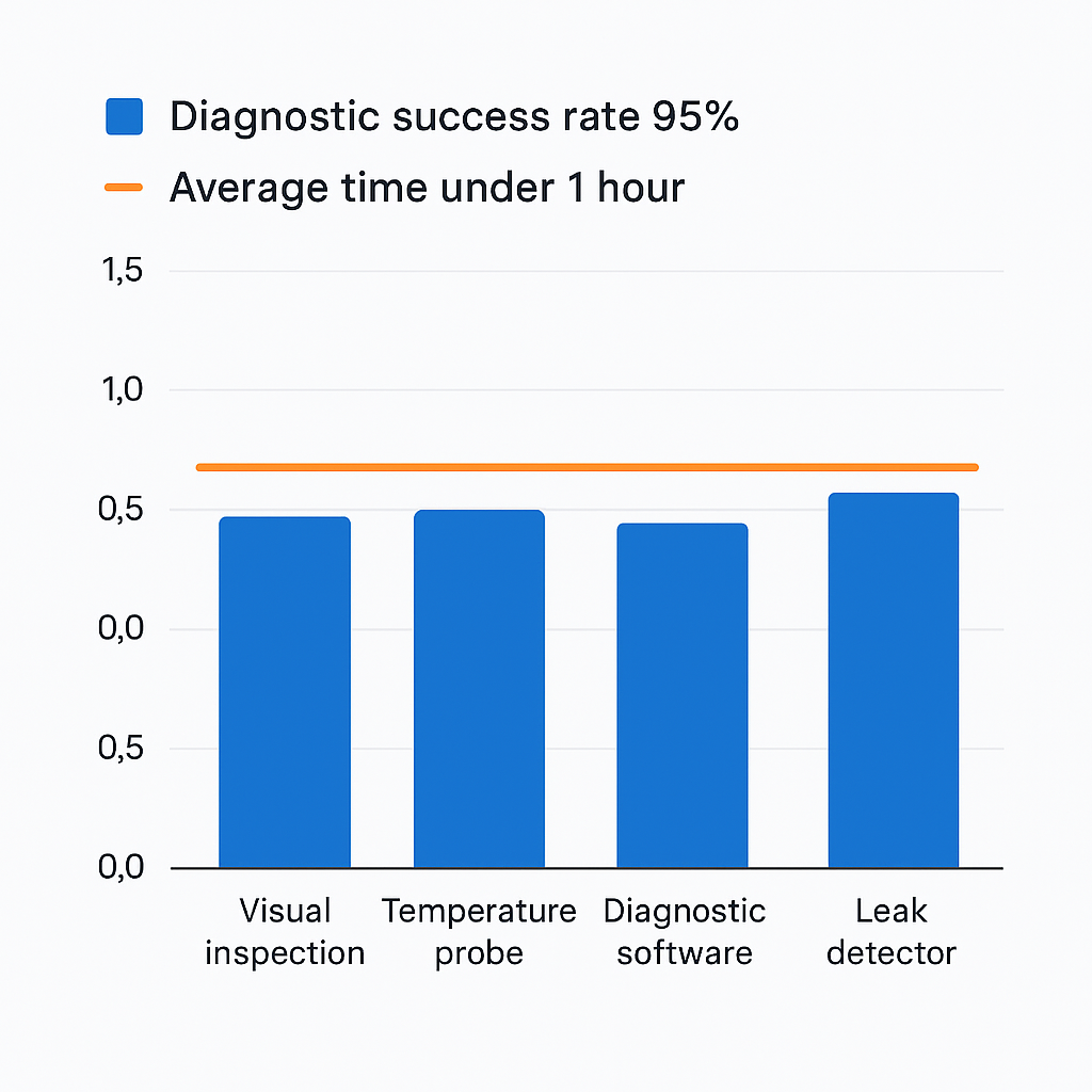 Chart illustrating diagnostic tools effectiveness and average timing for cooling system issues in Miramar