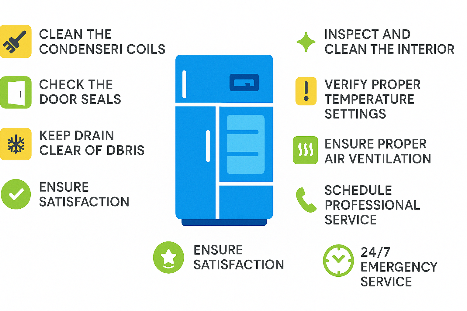 Infographic with preventative maintenance tips to help extend the lifespan of Sub Zero refrigerators