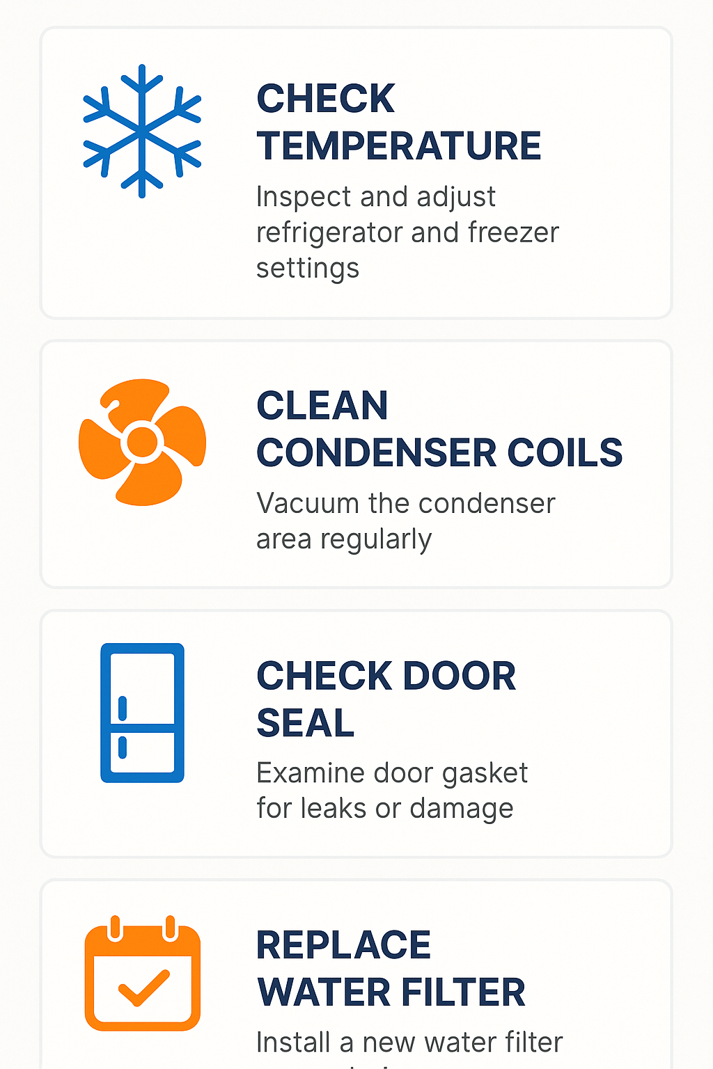 Infographic outlining maintenance tips to prevent Sub Zero refrigerator repairs in Miramar