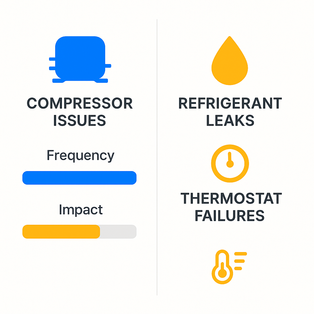 Comparison chart highlighting frequency and impact of common Sub Zero refrigerator problems.
