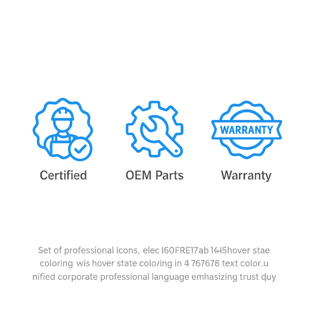 Icons that reinforce trust and quality through certified services, OEM parts, and warranties.