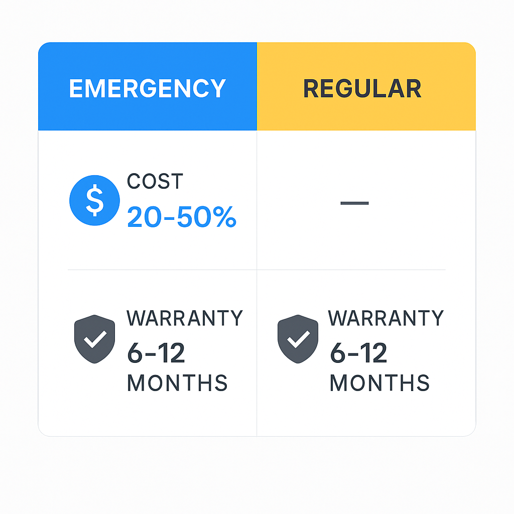 Side-by-side comparison of emergency vs regular Sub Zero refrigerator repair costs and warranties