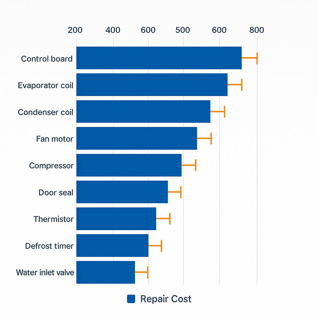 Bar chart showing typical Sub Zero refrigerator repair costs in Renton by issue type