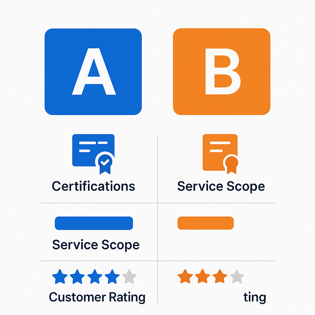 Comparison chart of authorized Sub Zero repair providers highlighting certifications and ratings