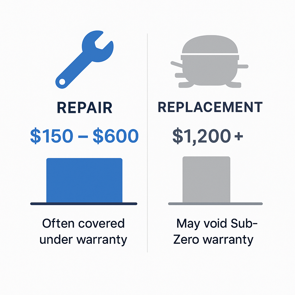 Side-by-side comparison of repair and replacement costs for Sub Zero compressor repairs