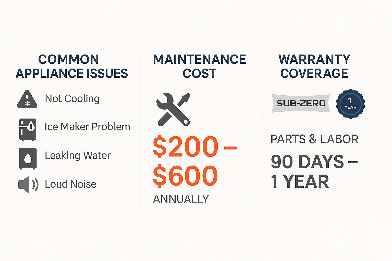 Key information on Sub Zero appliance maintenance costs and warranty coverage for Round Rock households.