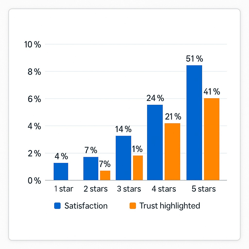 Bar chart showing key customer trust factors and satisfaction ratings for Sub Zero refrigerator repair services