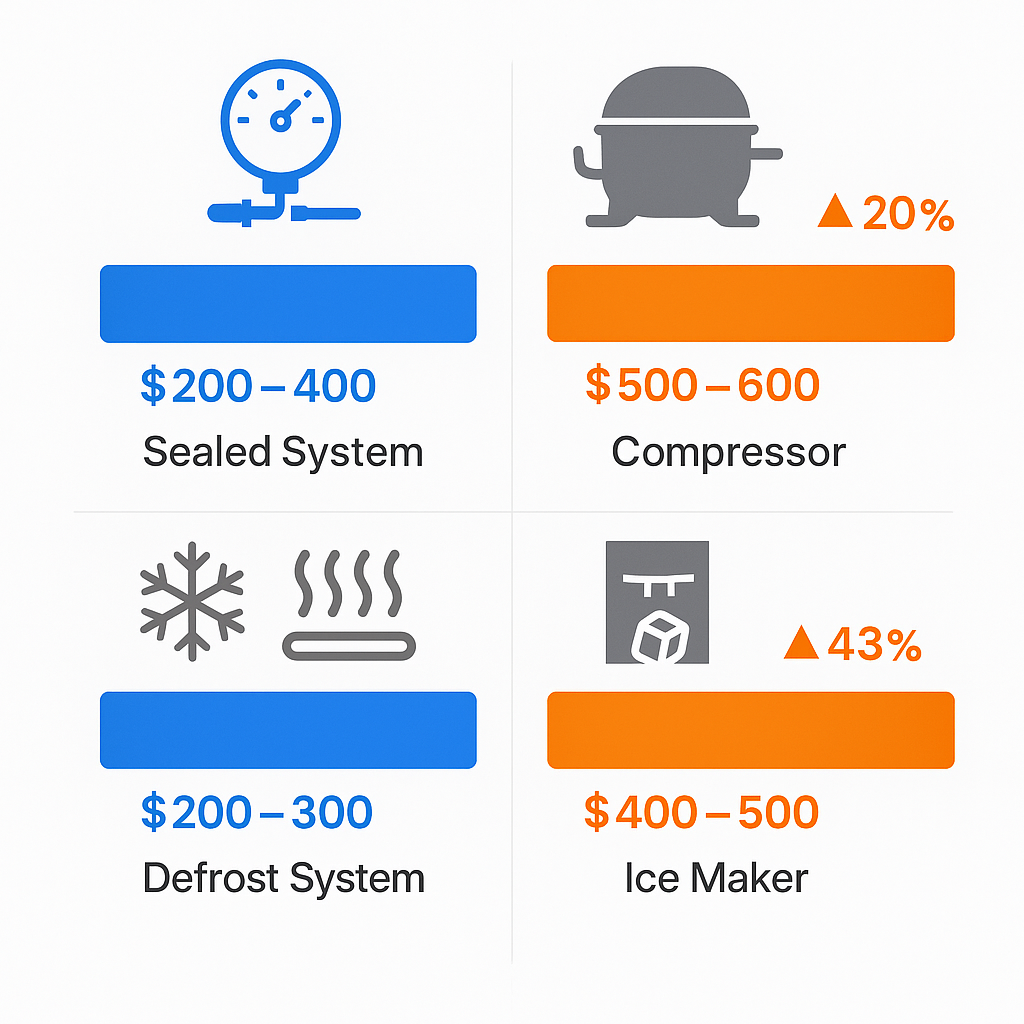 Comparison chart illustrating typical repair costs for common Sub Zero refrigerator issues