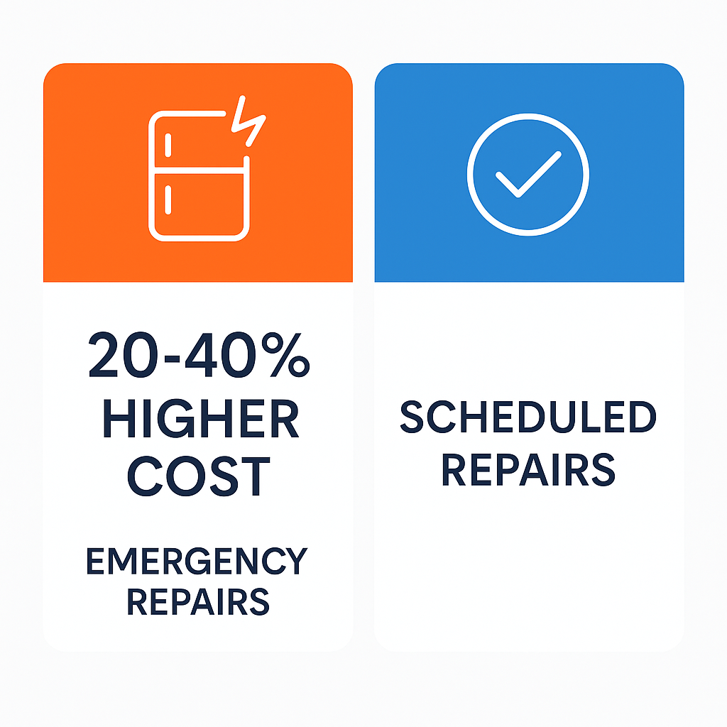 Side-by-side comparison of emergency versus scheduled repair costs for Subzero refrigerators in Rockford