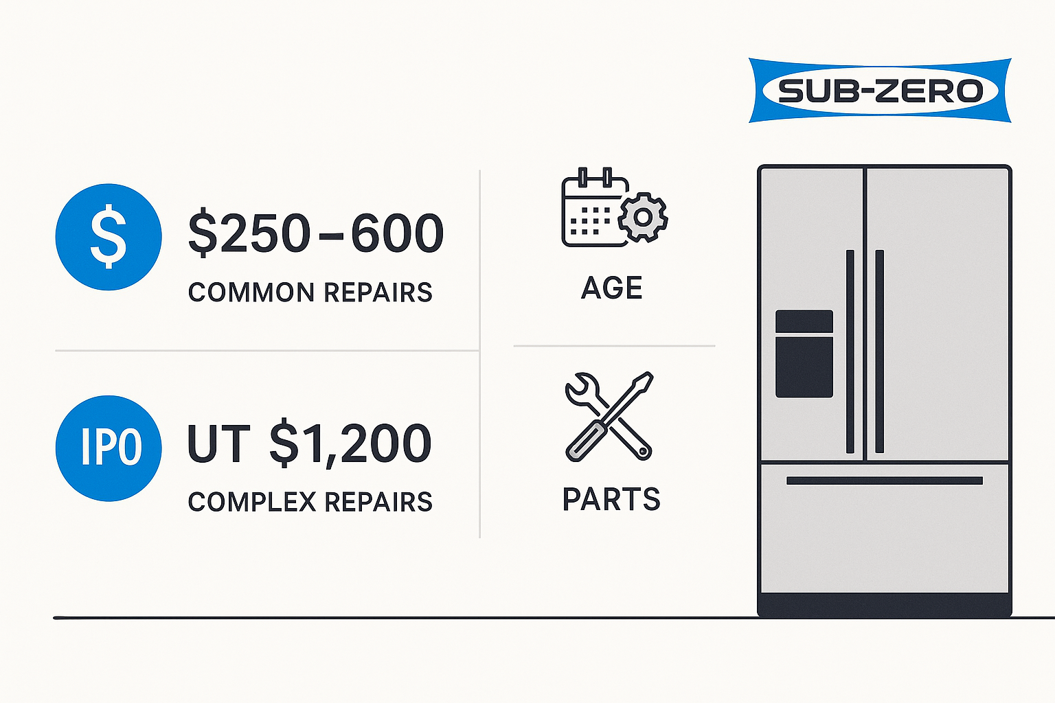 Infographic showing typical repair cost ranges for Sub Zero refrigerators in Naperville