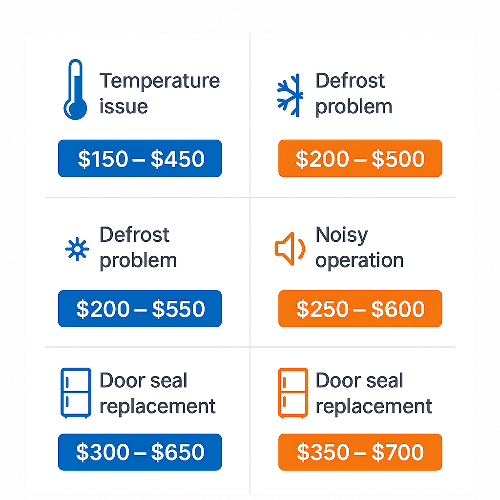 Infographic comparing Sub Zero repair costs for various issues in Queens.