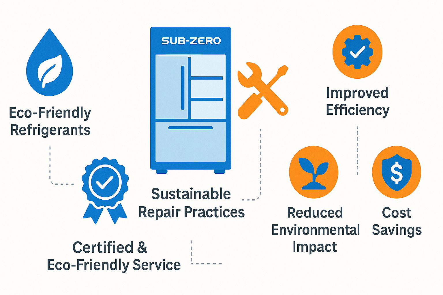 Infographic highlighting eco-friendly maintenance and repair benefits for Sub Zero refrigerators.