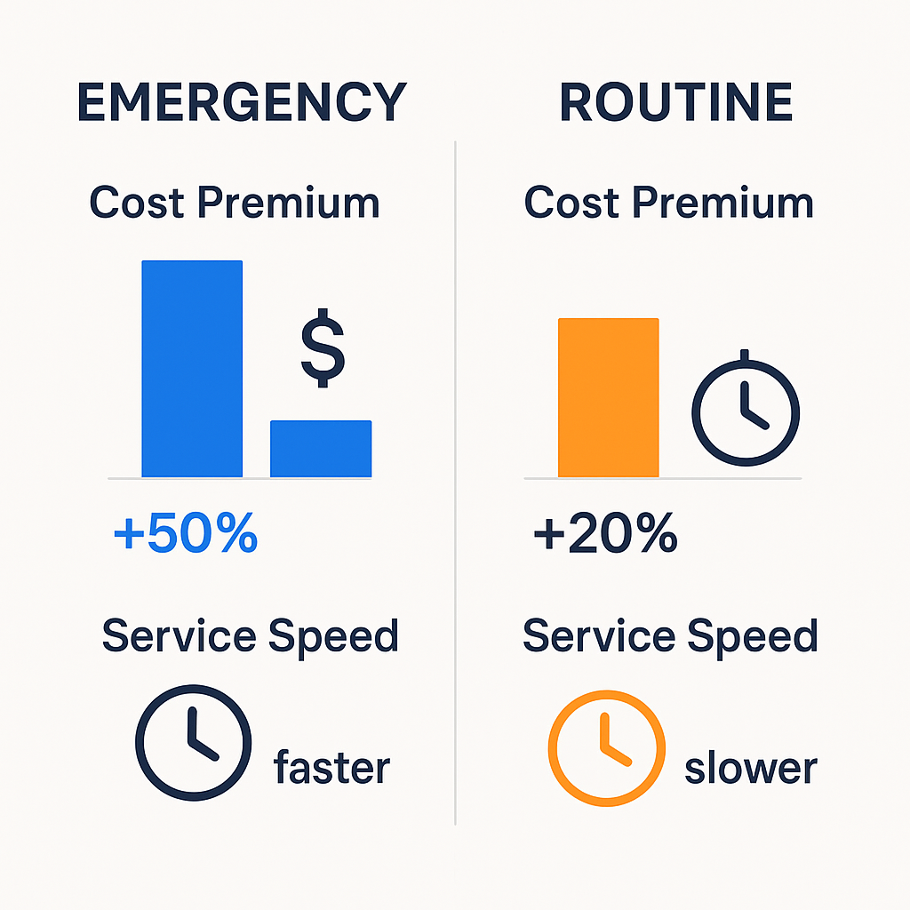 Comparison chart of emergency versus routine Sub Zero refrigerator repairs in Manhattan