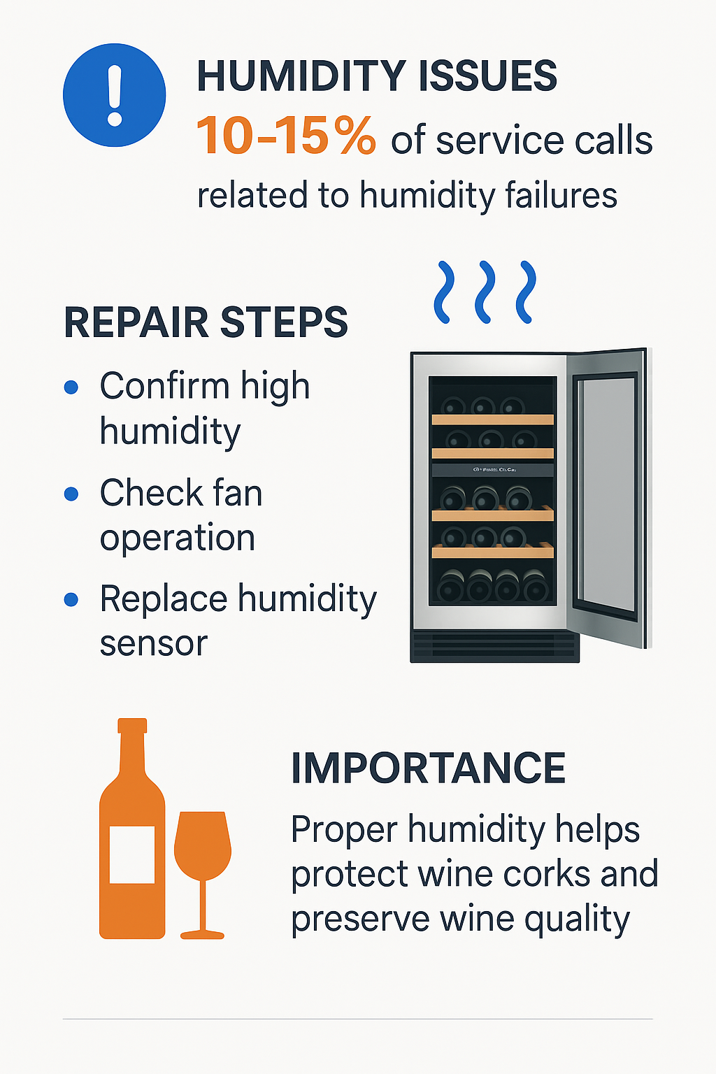 Infographic about humidity control problems and repairs in Subzero wine coolers