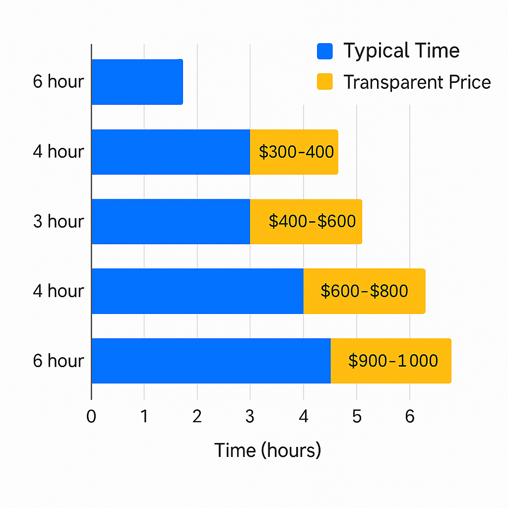 Bar chart showing repair pricing and turnaround times for Sub Zero services in Portland