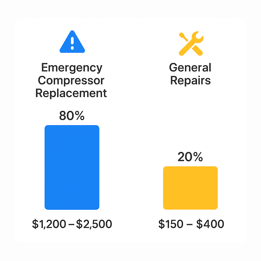 Comparison chart showing emergency compressor replacement costs versus general Subzero refrigerator repairs in Santa Rosa