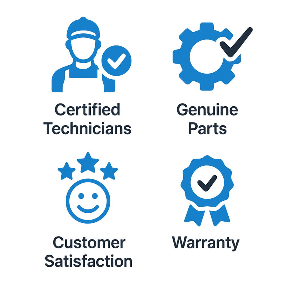 Icon set representing trust factors for appliance repair services