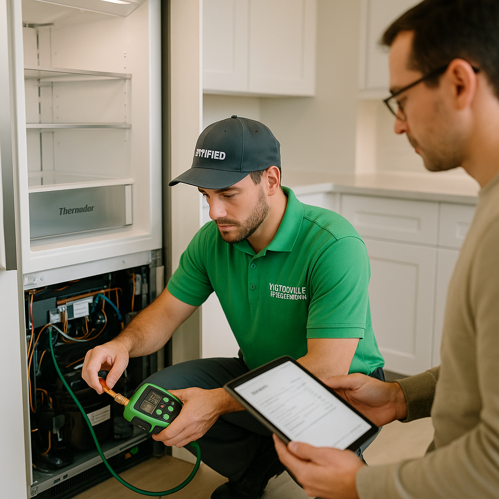 Thermador technician repairing refrigerator