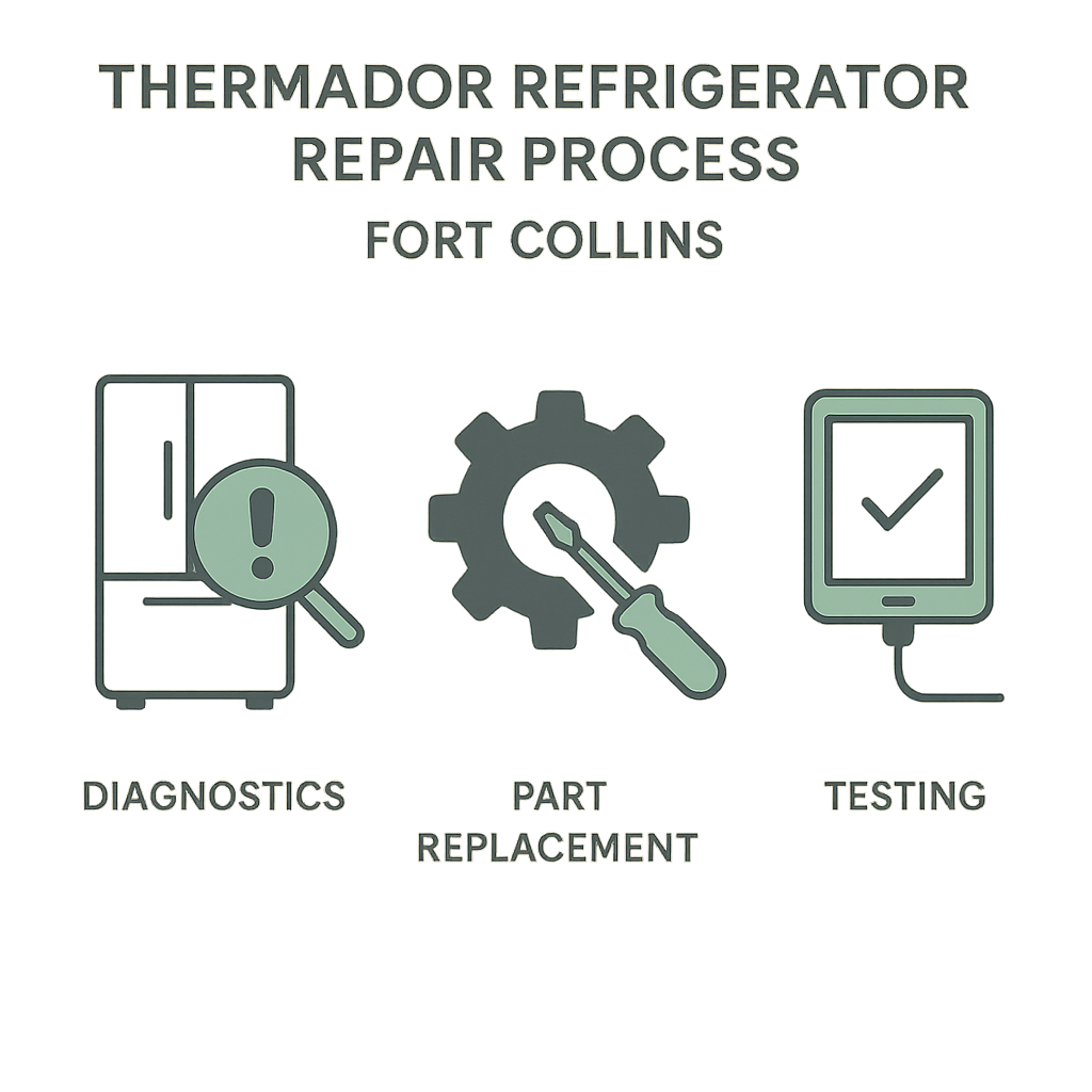 Infographic showing step-by-step Thermador refrigerator repair process