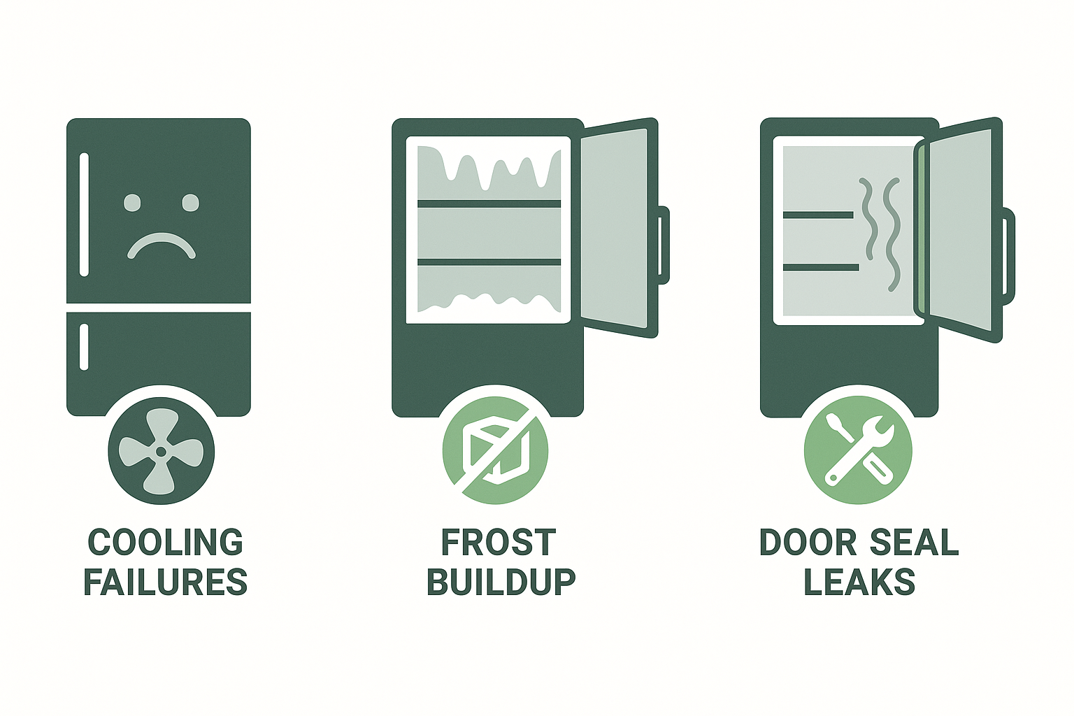 Infographic showing common refrigerator issues.