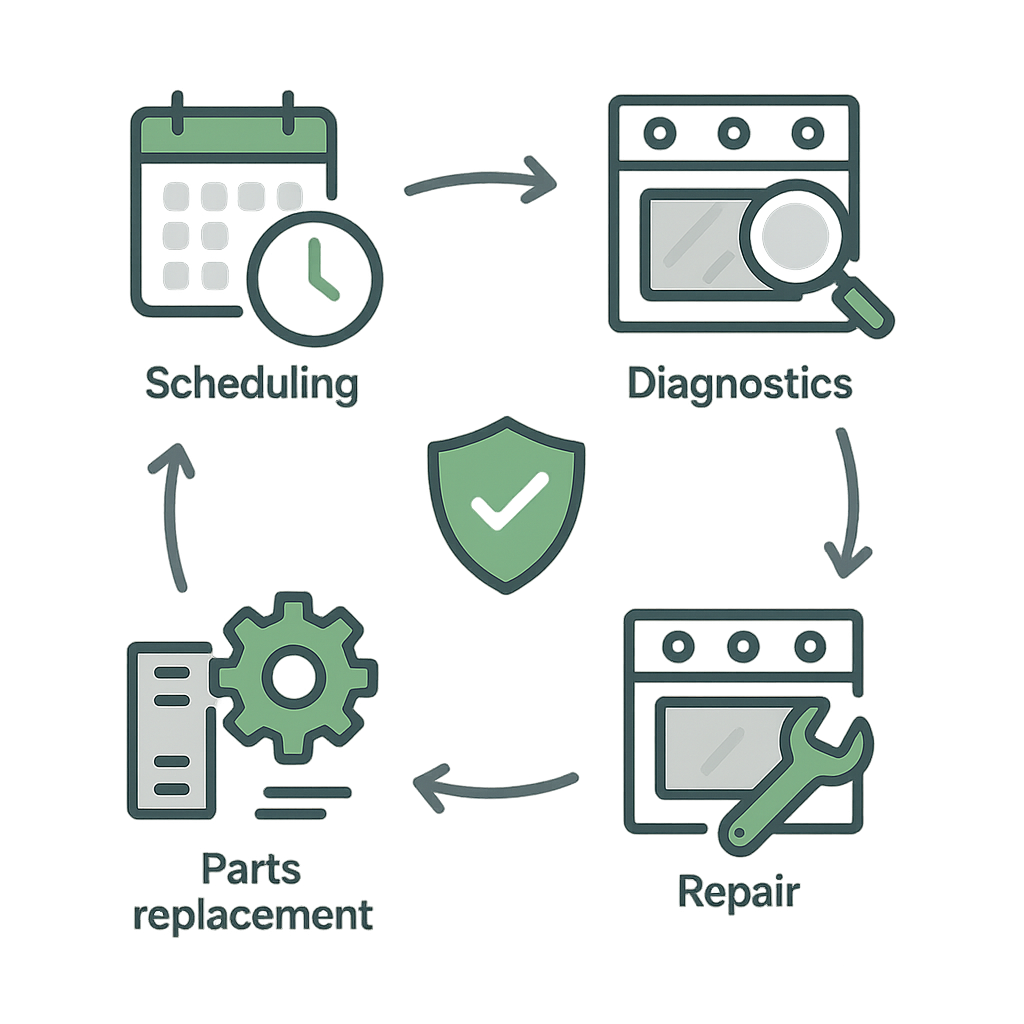 Infographic showing Thermador oven repair process steps