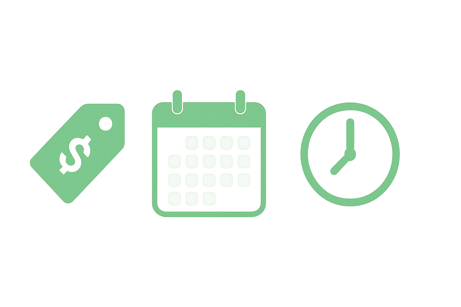 Abstract infographic showing icons for pricing tiers and scheduling steps