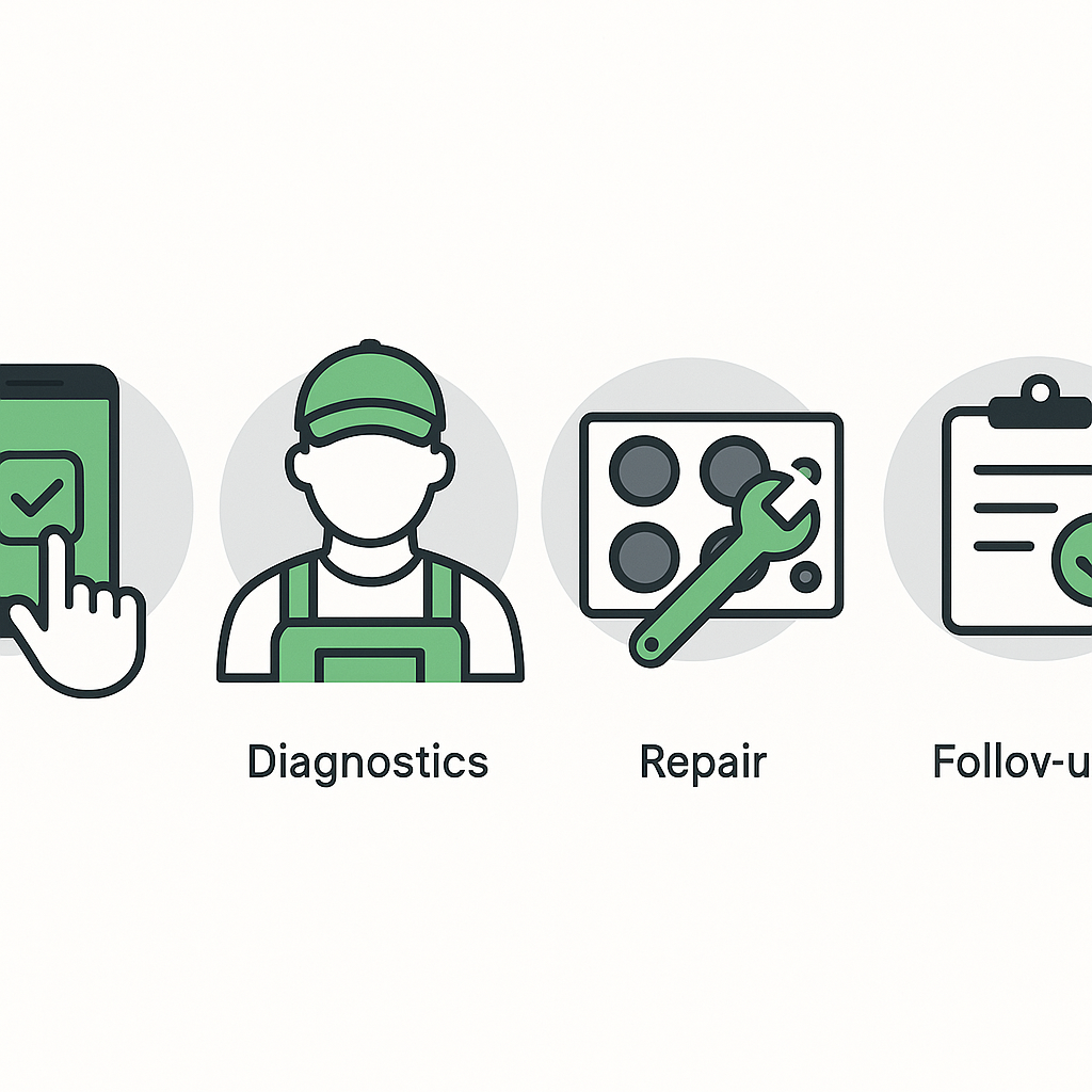 Simplified step-by-step overview of Thermador cooktop repair process