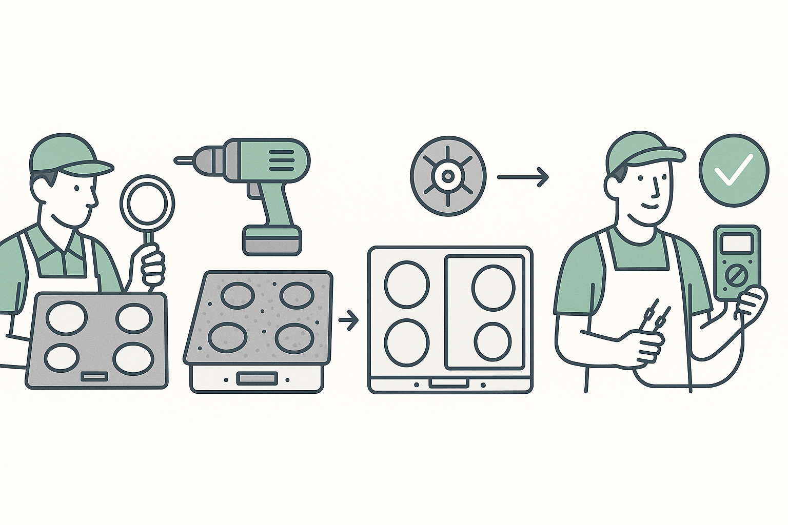 Infographic showing the steps and timeline for Thermador cooktop repair process