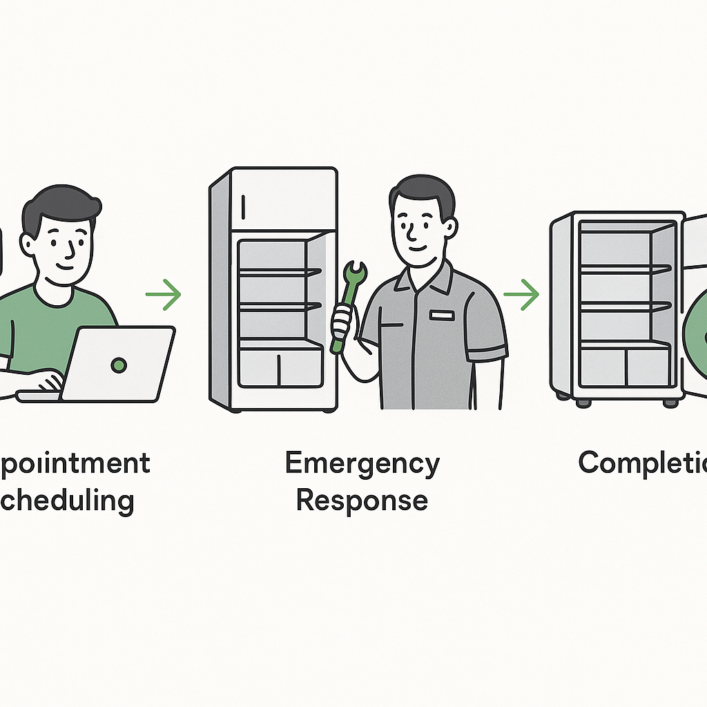 Infographic showing Thermador repair scheduling and emergency response steps