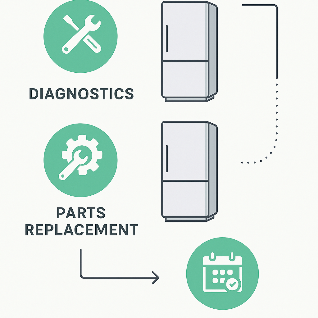 Infographic showing step-by-step Thermador freezer repair process