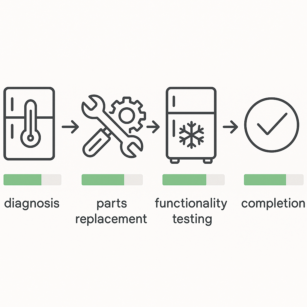 Infographic showing sequential stages of Thermador freezer repair process