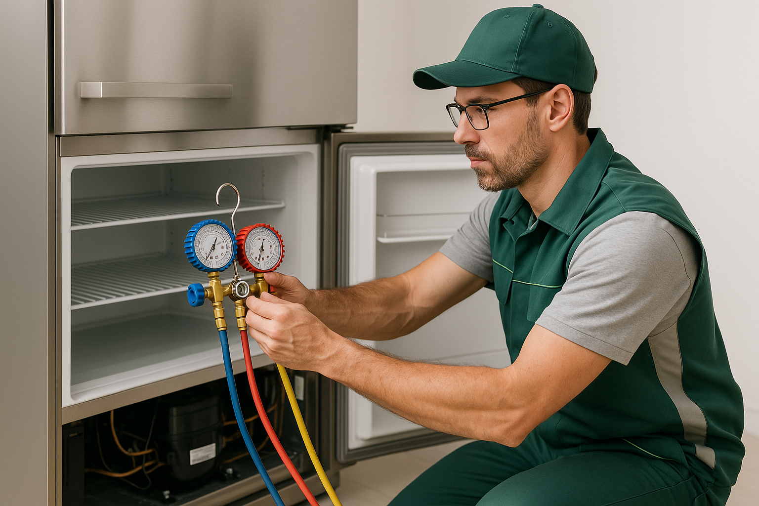 A modern kitchen setting showcasing a closed Thermador freezer, emphasizing appliance repair services.