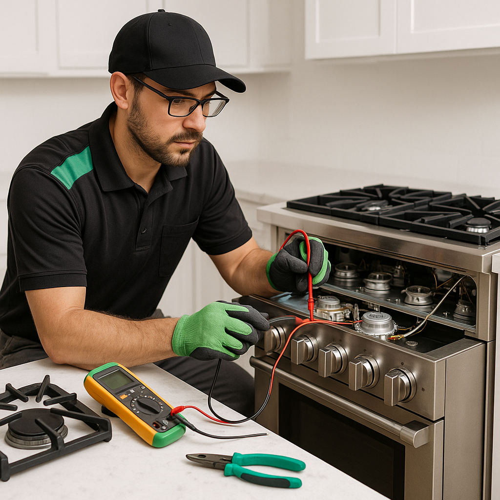 Modern Thermador gas range ready for repair service