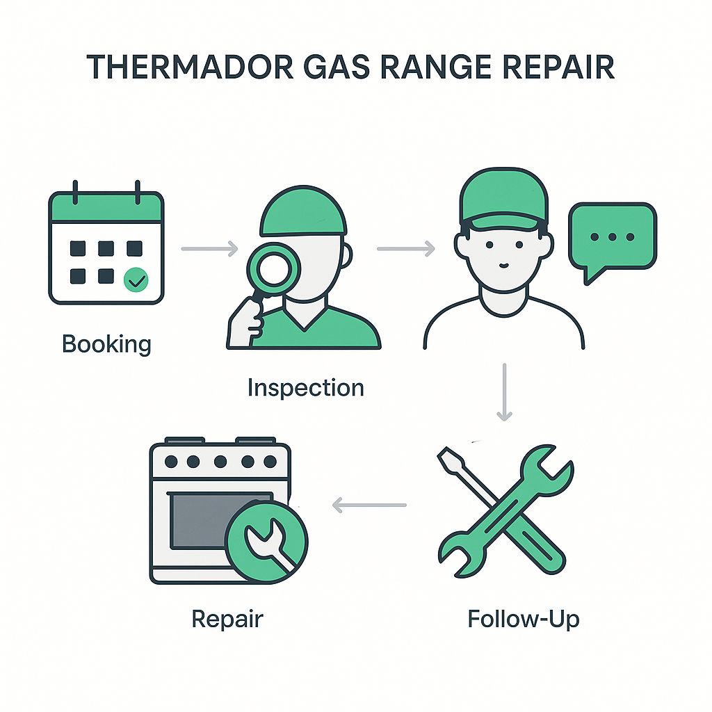 Infographic showing Thermador gas range repair process steps